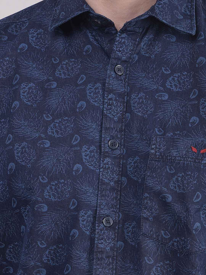 100% Cotton Navy Blue Floral Print Shirt