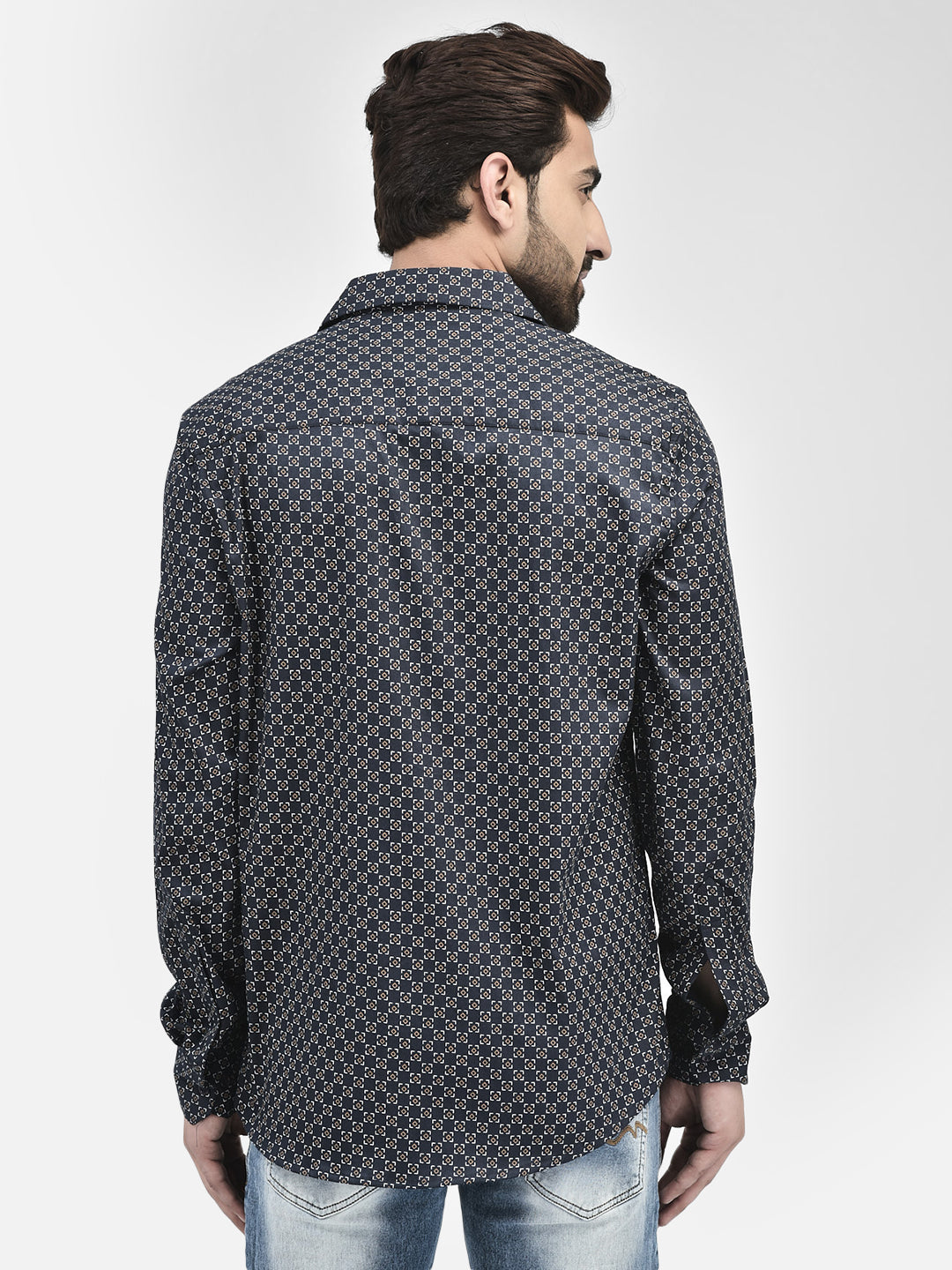 Navy Micro-Pattern Casual Shirt