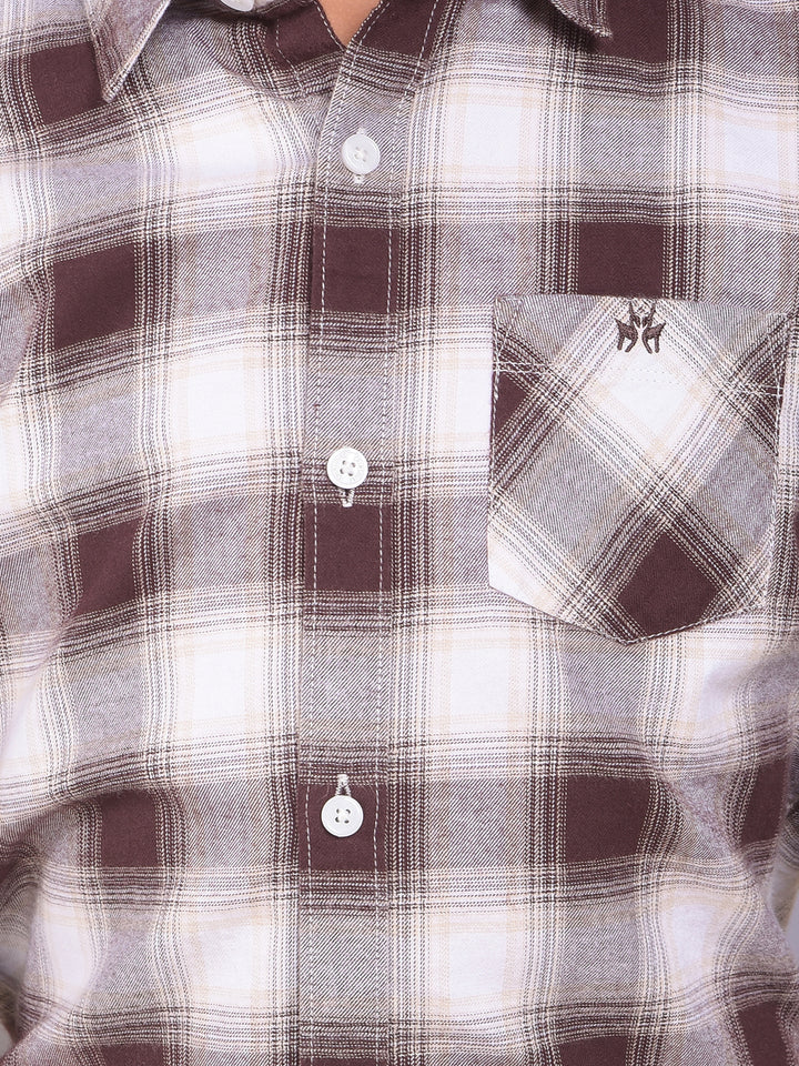 Brown Checked 100% Cotton Shirt