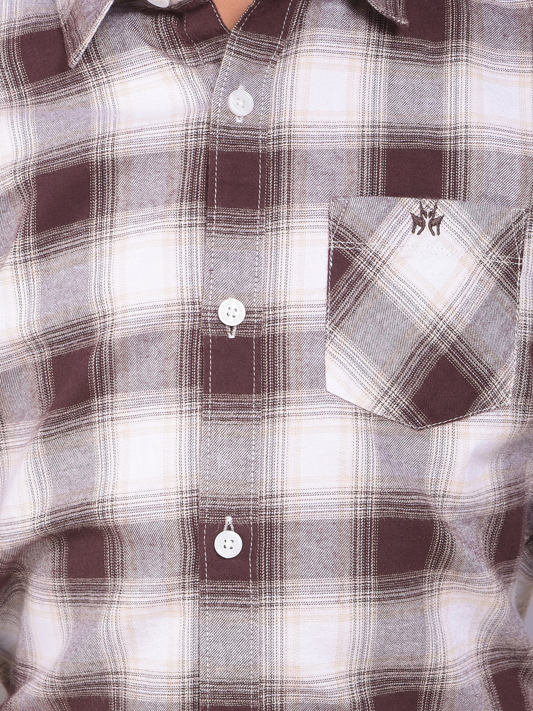 Brown Checked 100% Cotton Shirt