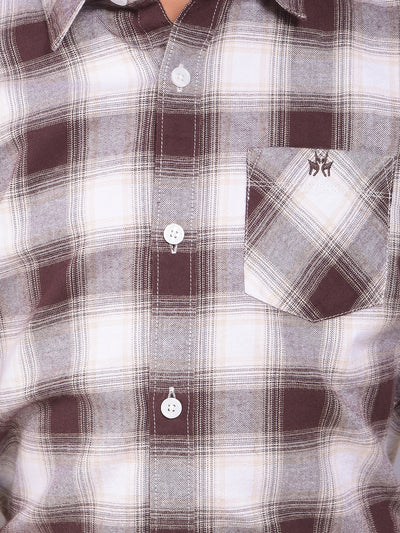Brown Checked 100% Cotton Shirt