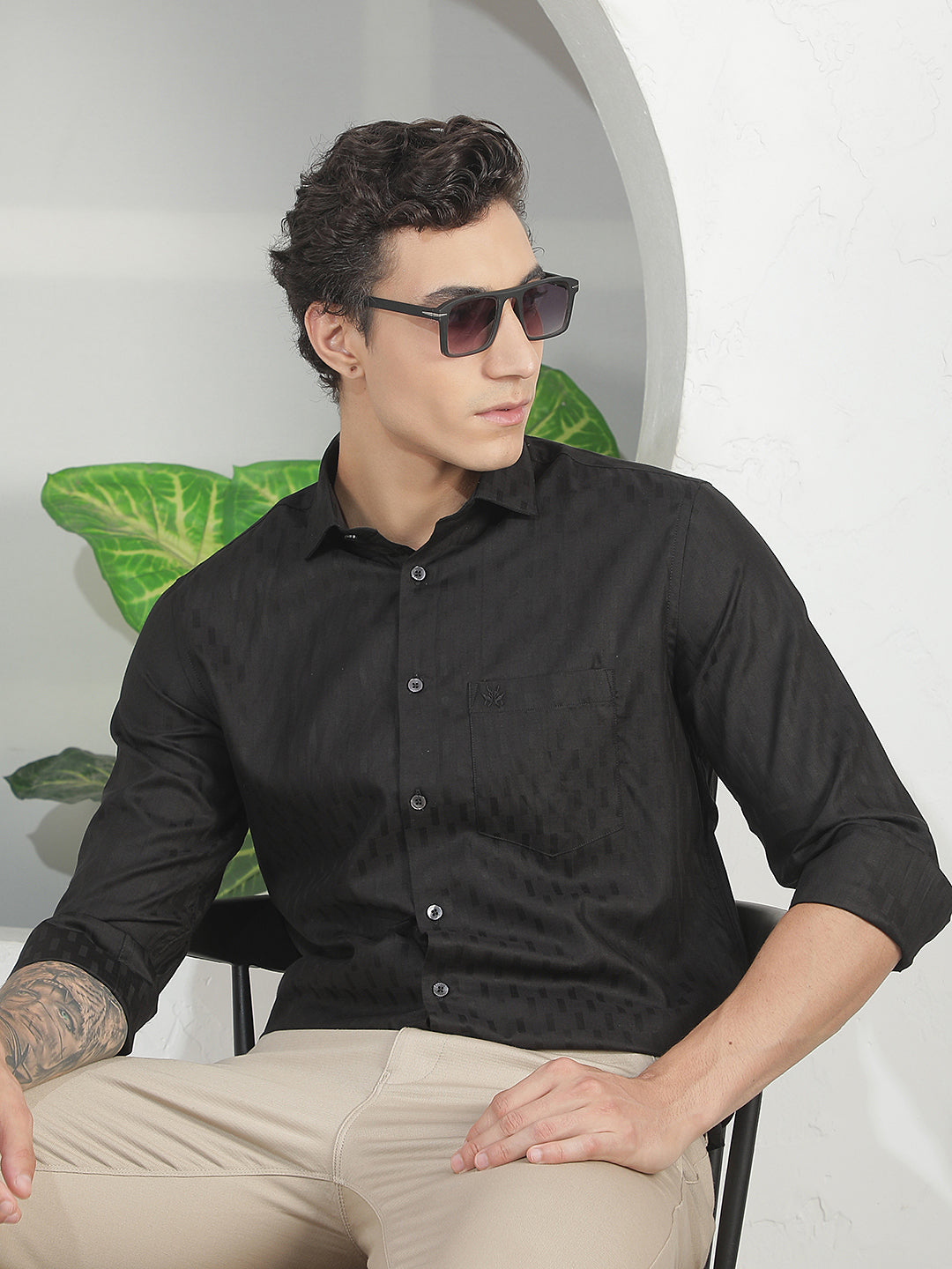 Refined Midnight Black Jacquard Shirt