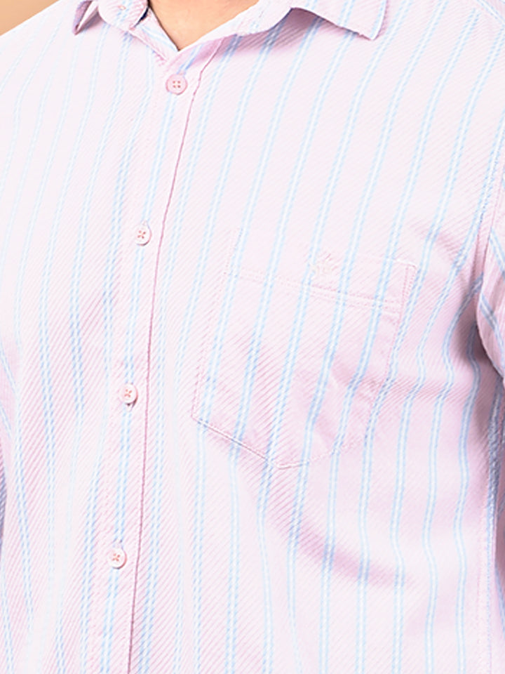 Pink Vertical Stripes 100% Cotton Shirt-Men Shirts-Crimsoune Club
