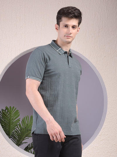 Green Printed Polo-Neck T-Shirt