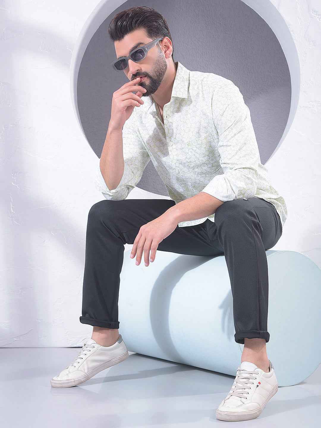 Green Floral Print Modal Shirt