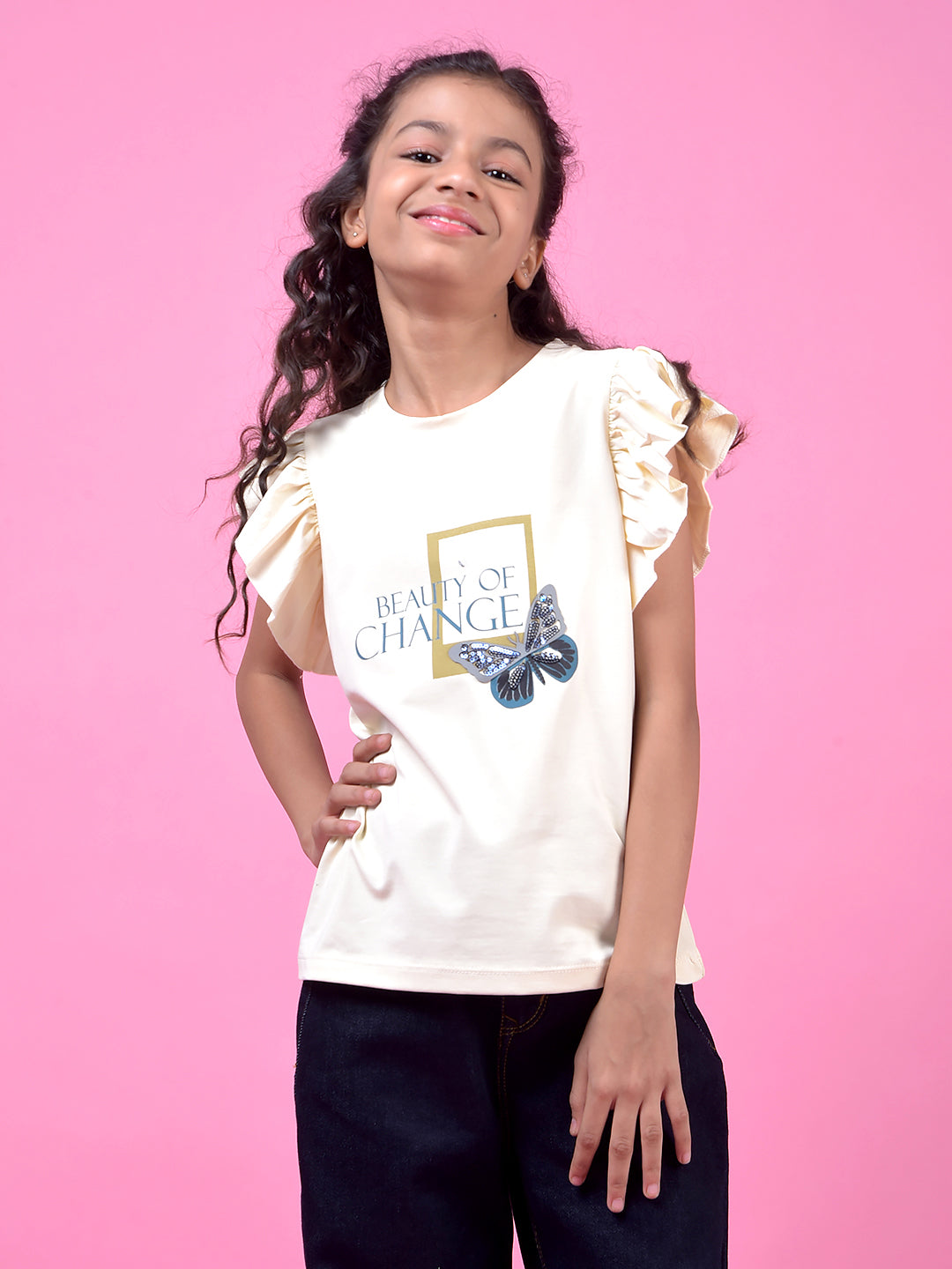 Cream Graphic Print T-Shirt