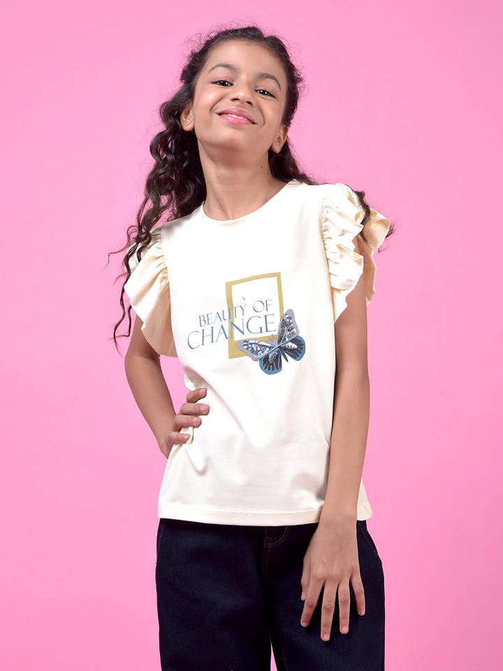Cream Graphic Print T-Shirt