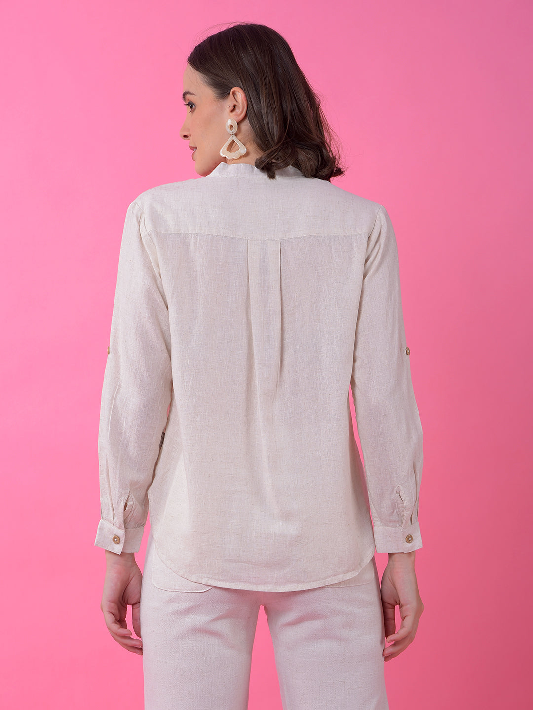 Off White V-Neck Linen Shirt