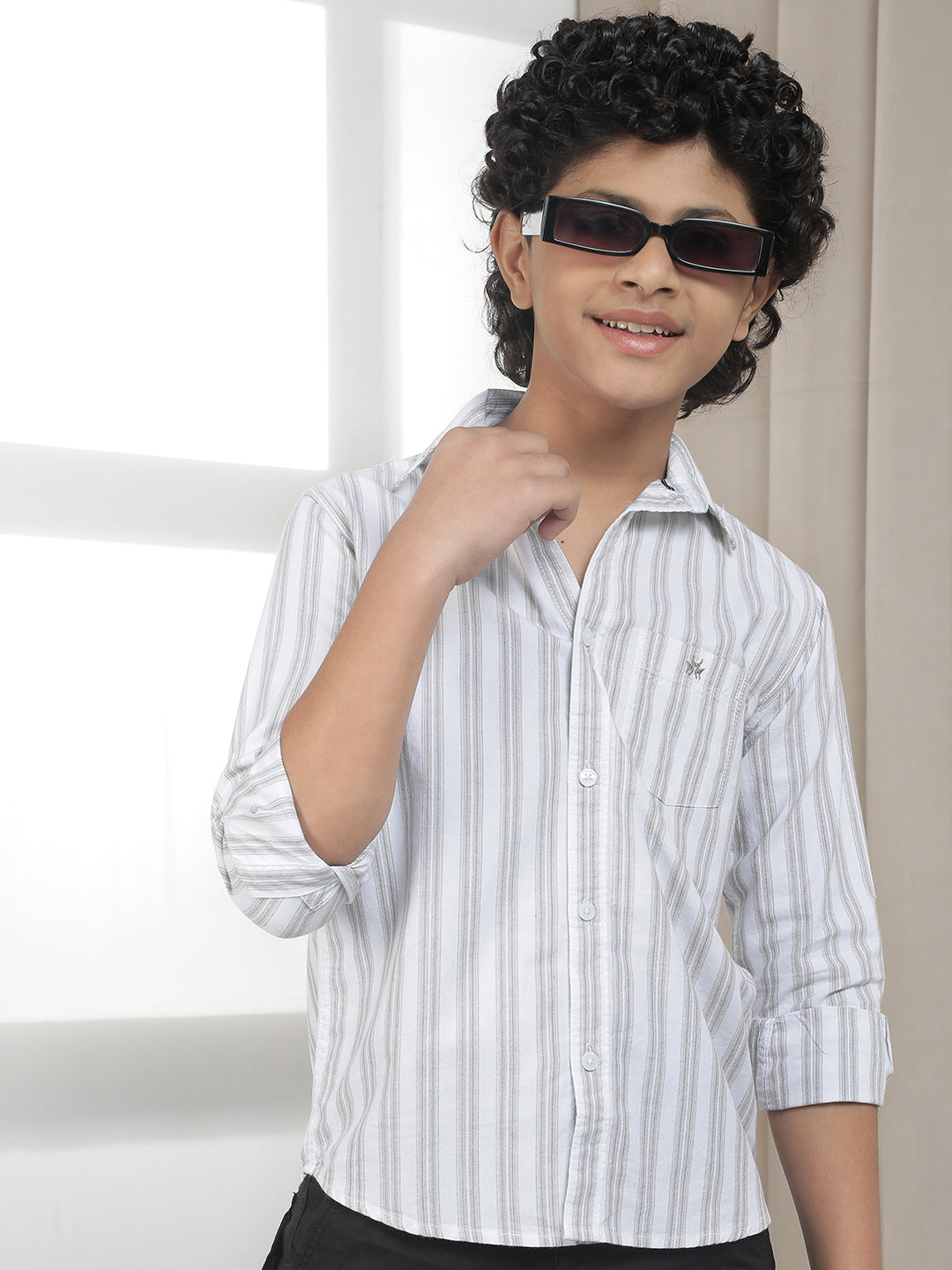 White 100% Cotton Striped Shirt