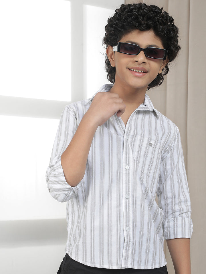 White 100% Cotton Striped Shirt