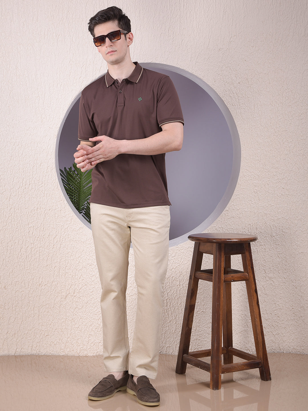 Beige Printed Trousers