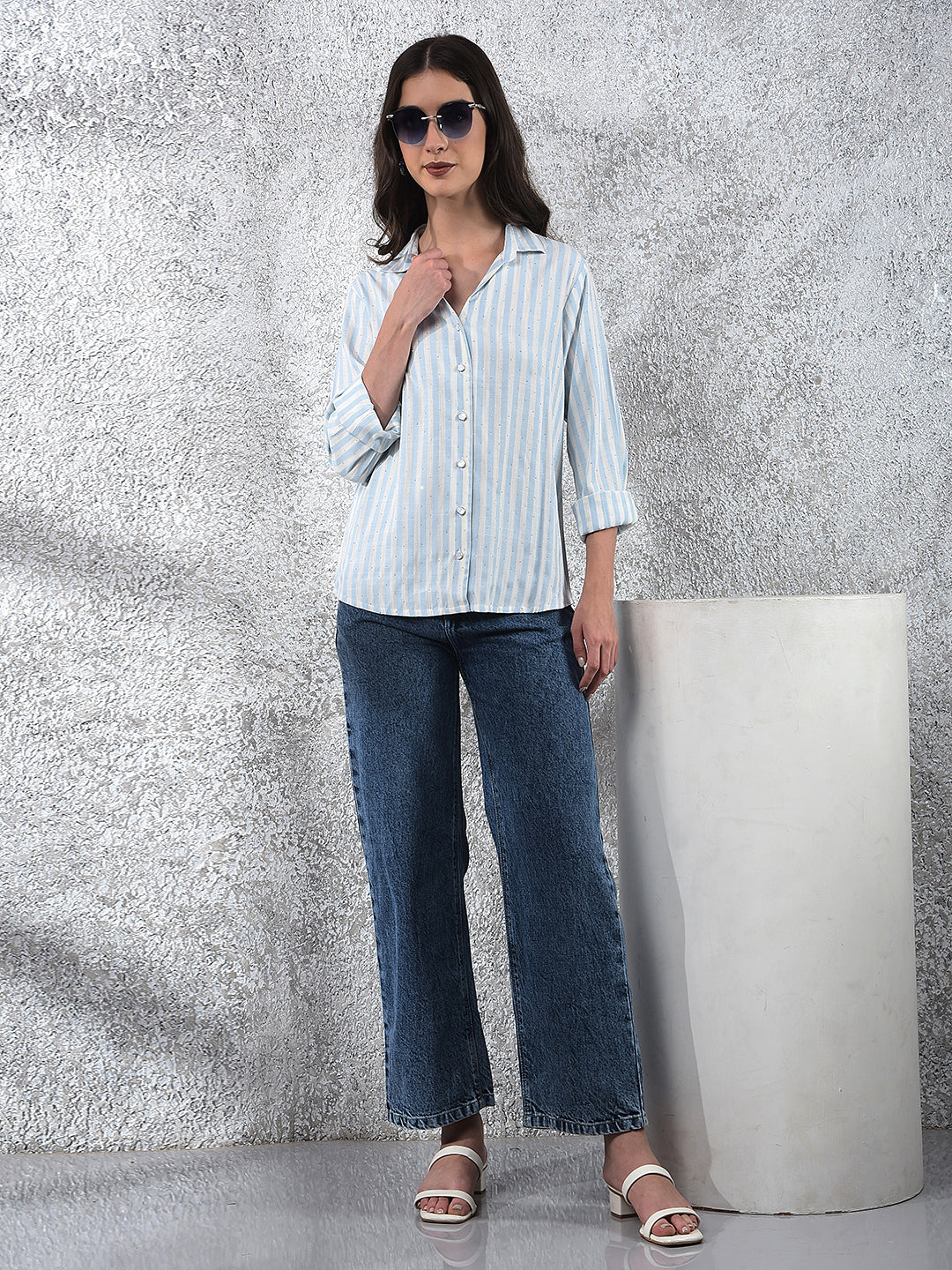 Skyline Blue Sparkle Stripes Shirt