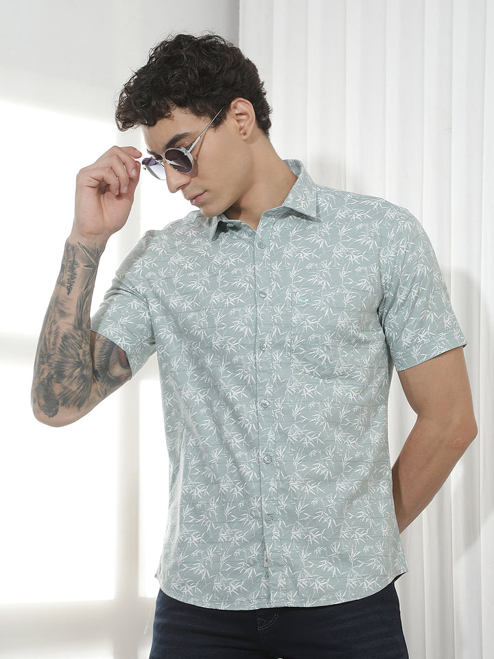 Green Botanical Print 100% Cotton Shirt