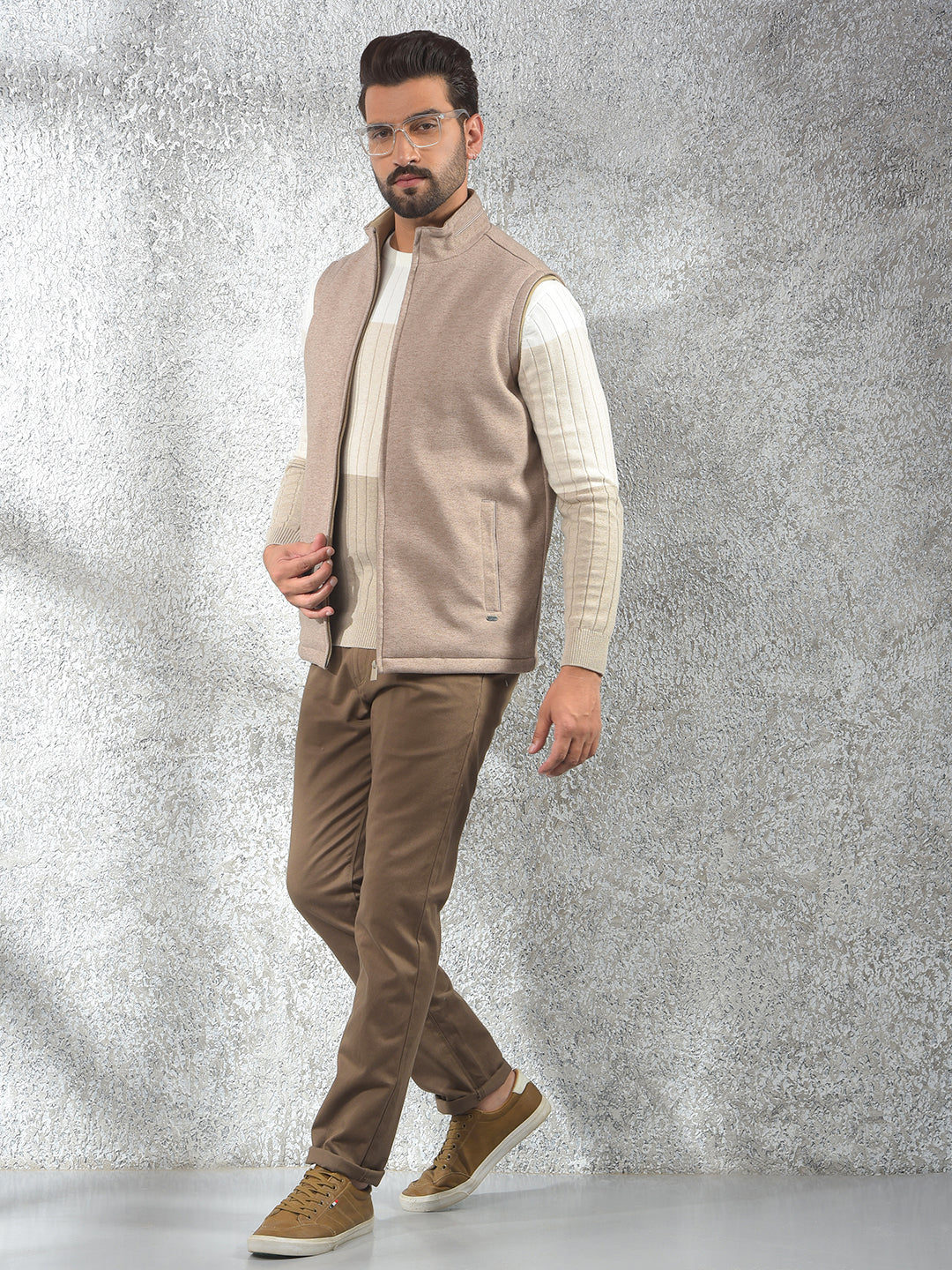 Beige Sleeveless Puffer Jacket