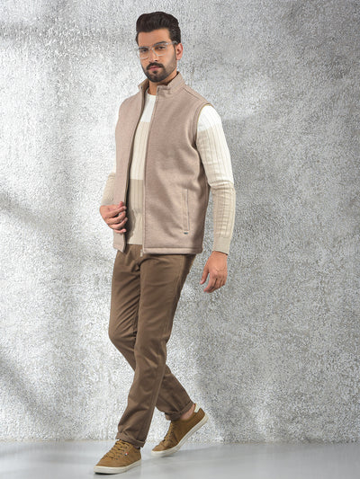 Beige Sleeveless Puffer Jacket