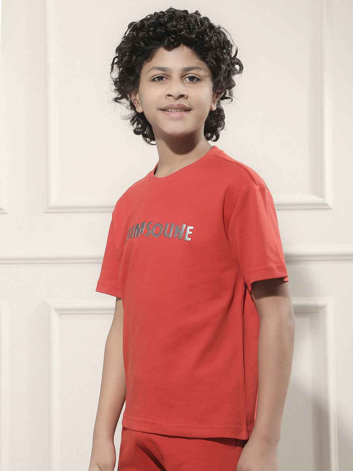 Red Typographic Print 100% Cotton T-Shirt