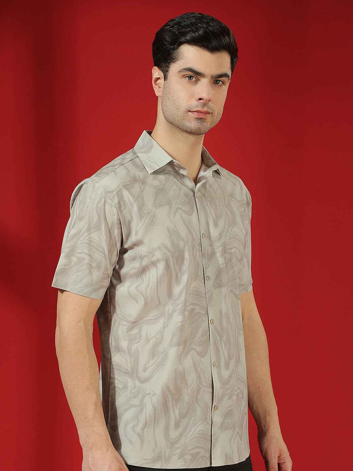 Khaki Abstract Print Shirt