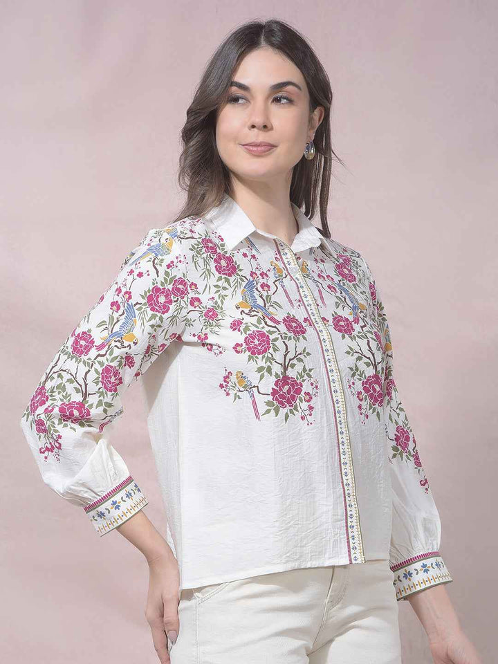 Off White Floral Print Shirt
