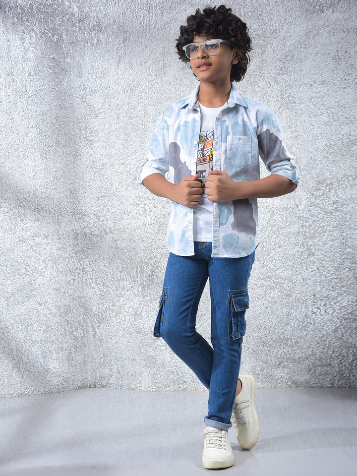 Green Abstract Print Shirt & T-Shirt 2-Piece Set 