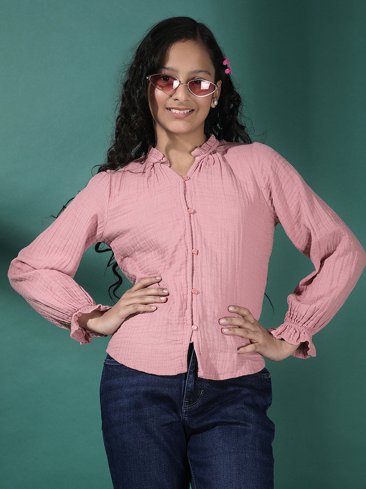 Pink Textured V-Neck Top