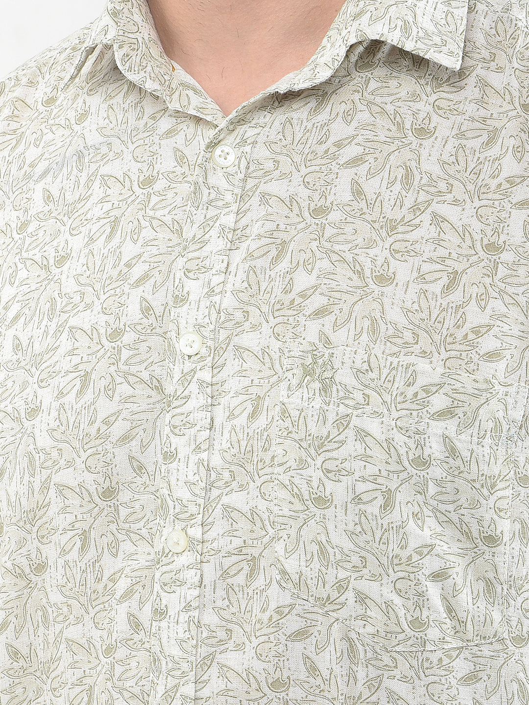 Olive Floral Print Linen Shirt