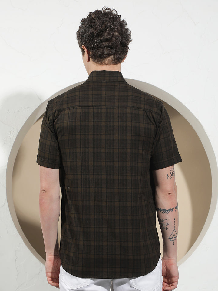 Brown Checked 100% Cotton Shirt