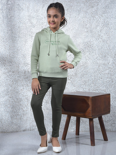 Green Graphic Print Hooded Neck Knitted Sweatshirt