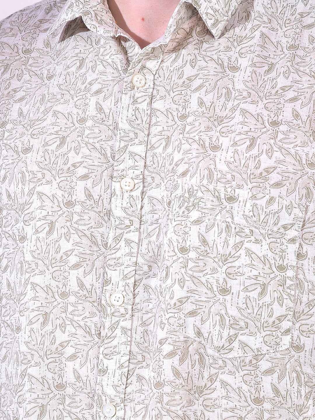 Olive Linen Floral Print Shirt
