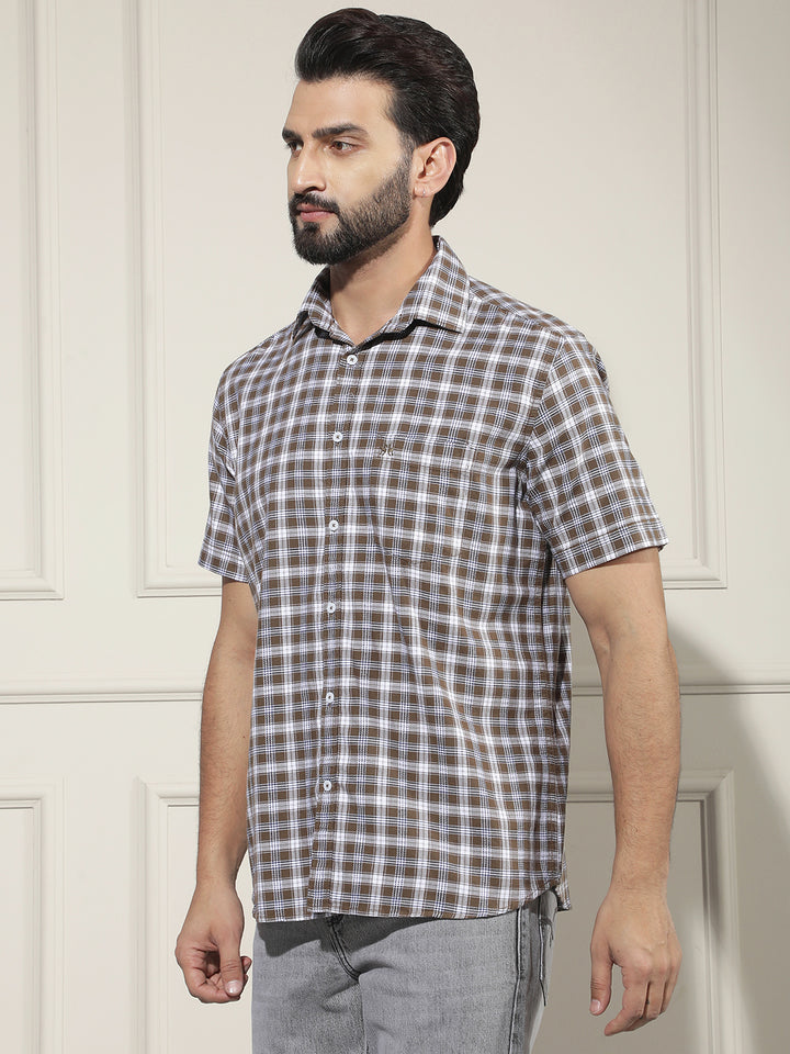 Brown Checked 100% Cotton Shirt