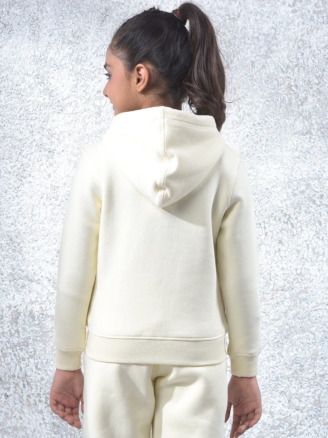 Cream Hooded Neck Knitted Sweatshirt