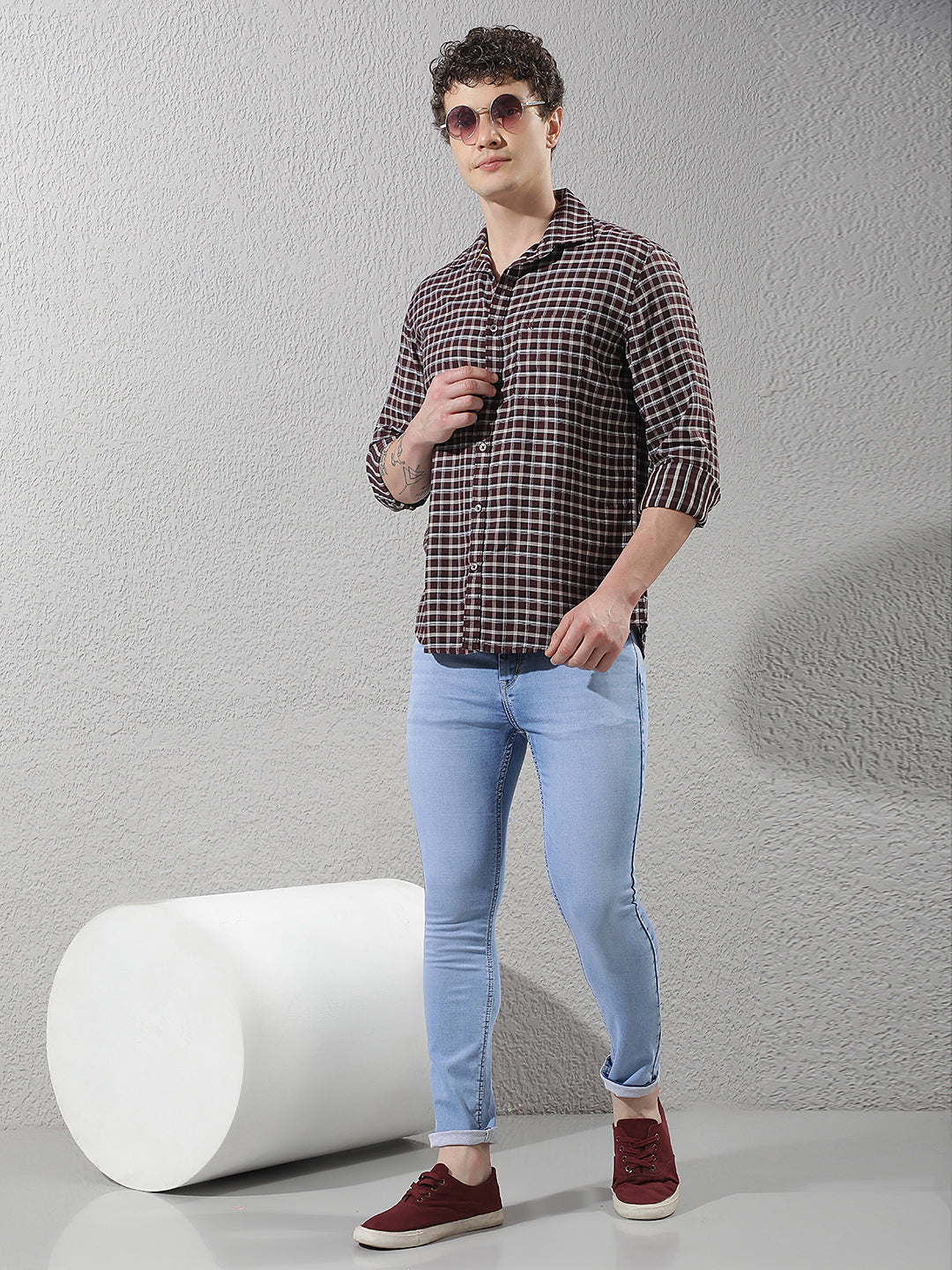 Relaxed Deep Wine Checked Shirt