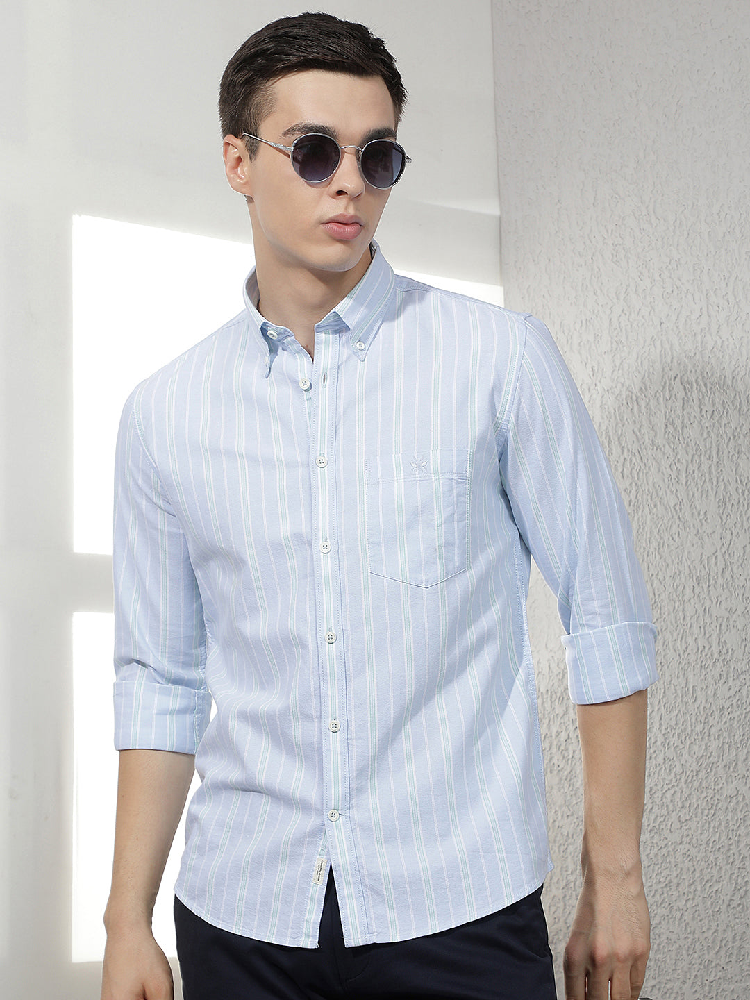 Blue Vertical Stripes 100% Cotton Shirt-Men Shirts-Crimsoune Club