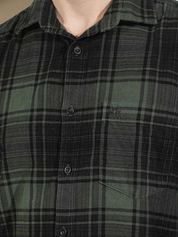 Green 100% Cotton Corduroy Checked Shirt