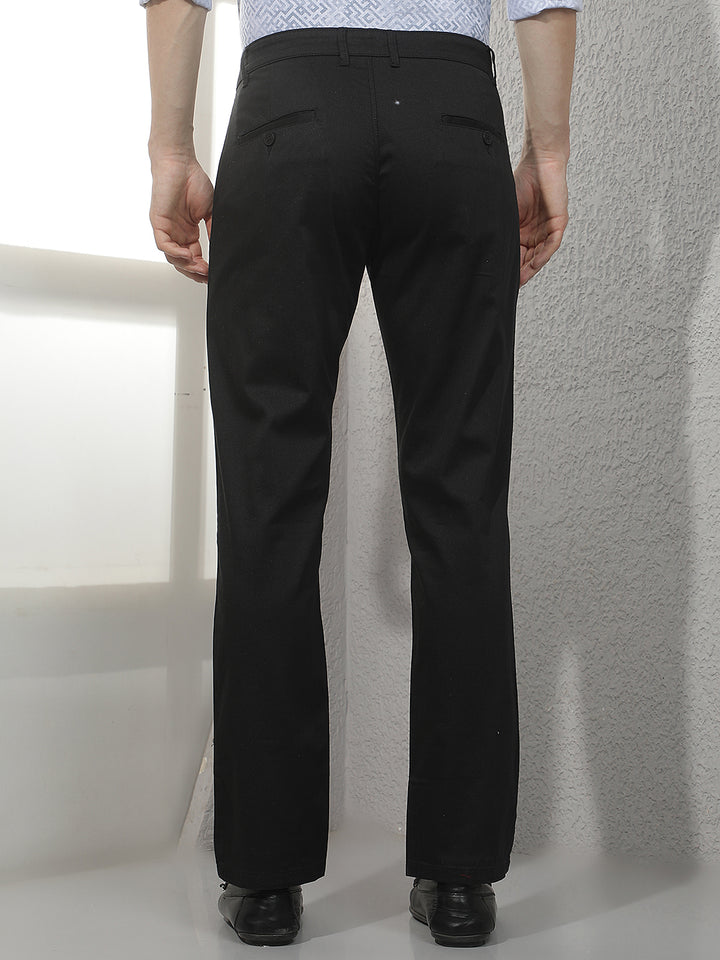 Black Textured Straight Trousers