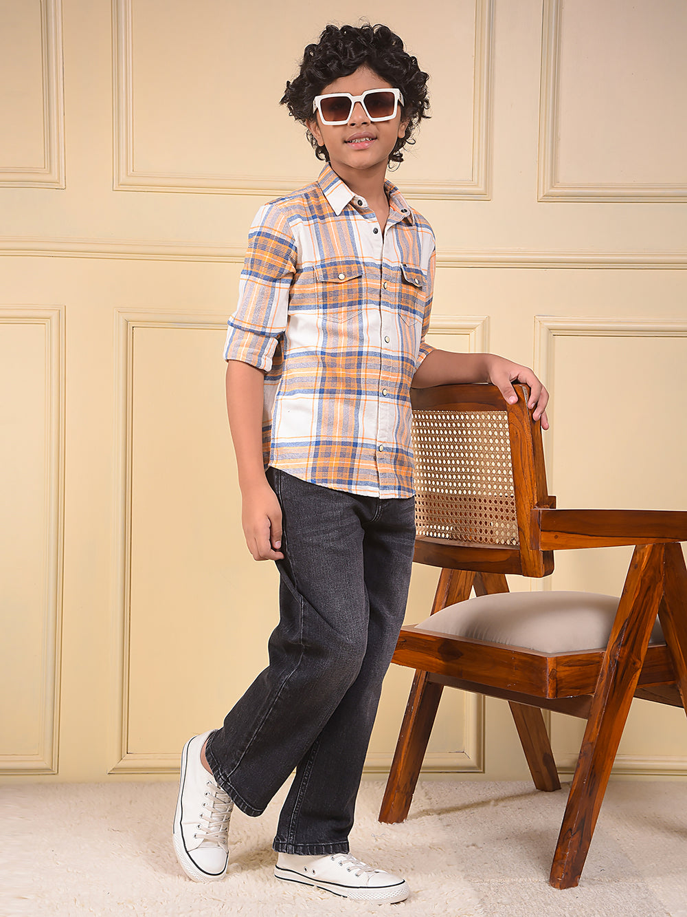 Peach Checked 100% Cotton Shirt