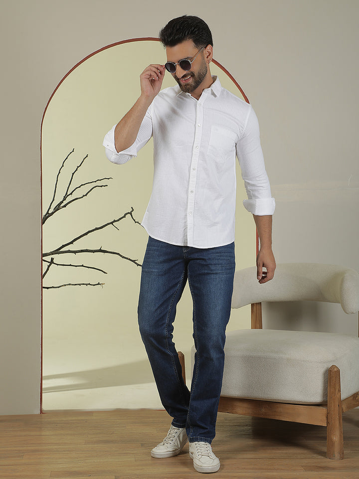 Classic Ivory White Striped Shirt