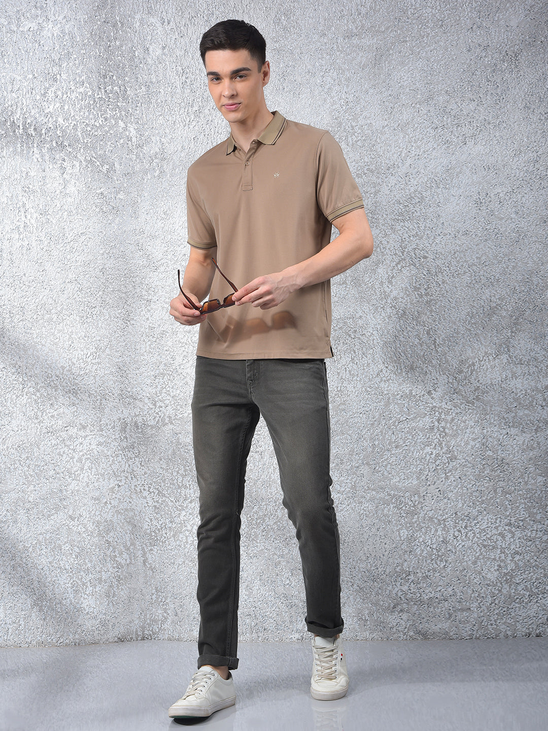 Beige Polo-Neck T-Shirt