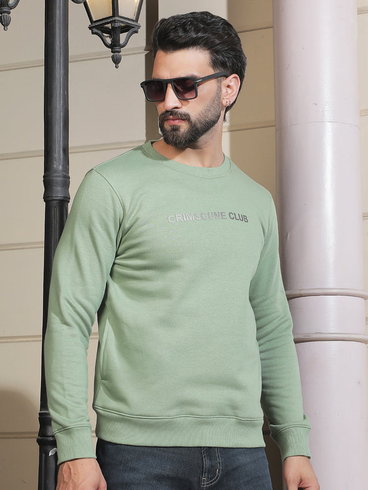 Green Typographic Print Round Neck Sweatshirt