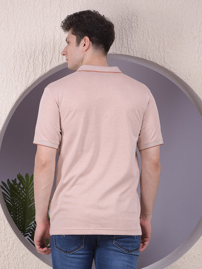 Peach Polo-Neck T-Shirt