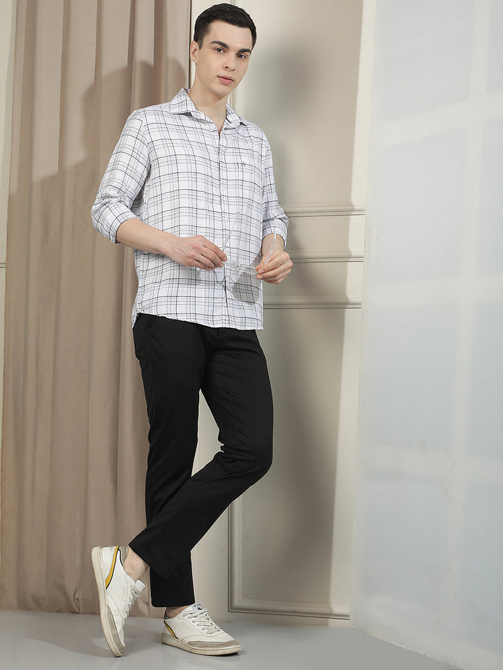 Refined Clean White Checked Shirt