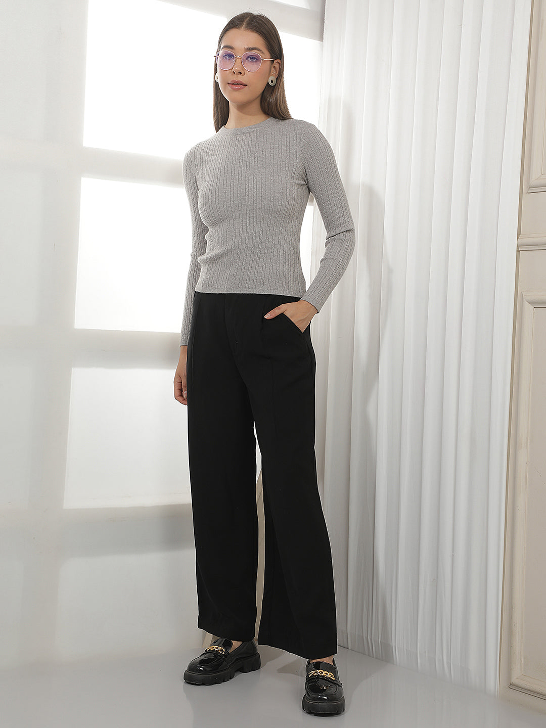 Relaxed Frost Grey Jacquard Sweater