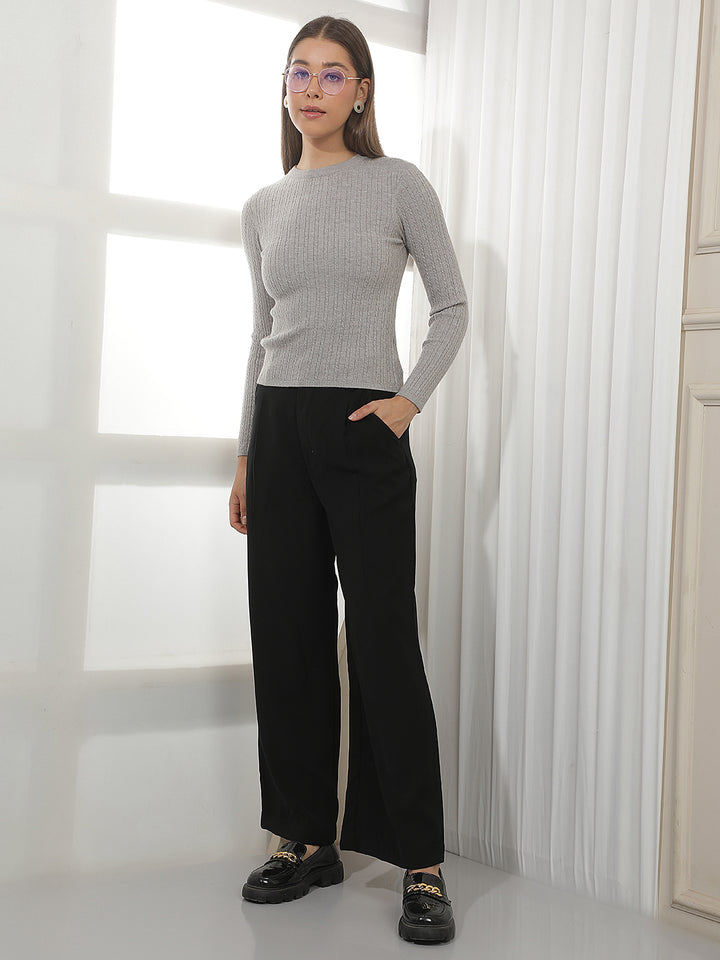 Relaxed Frost Grey Jacquard Sweater