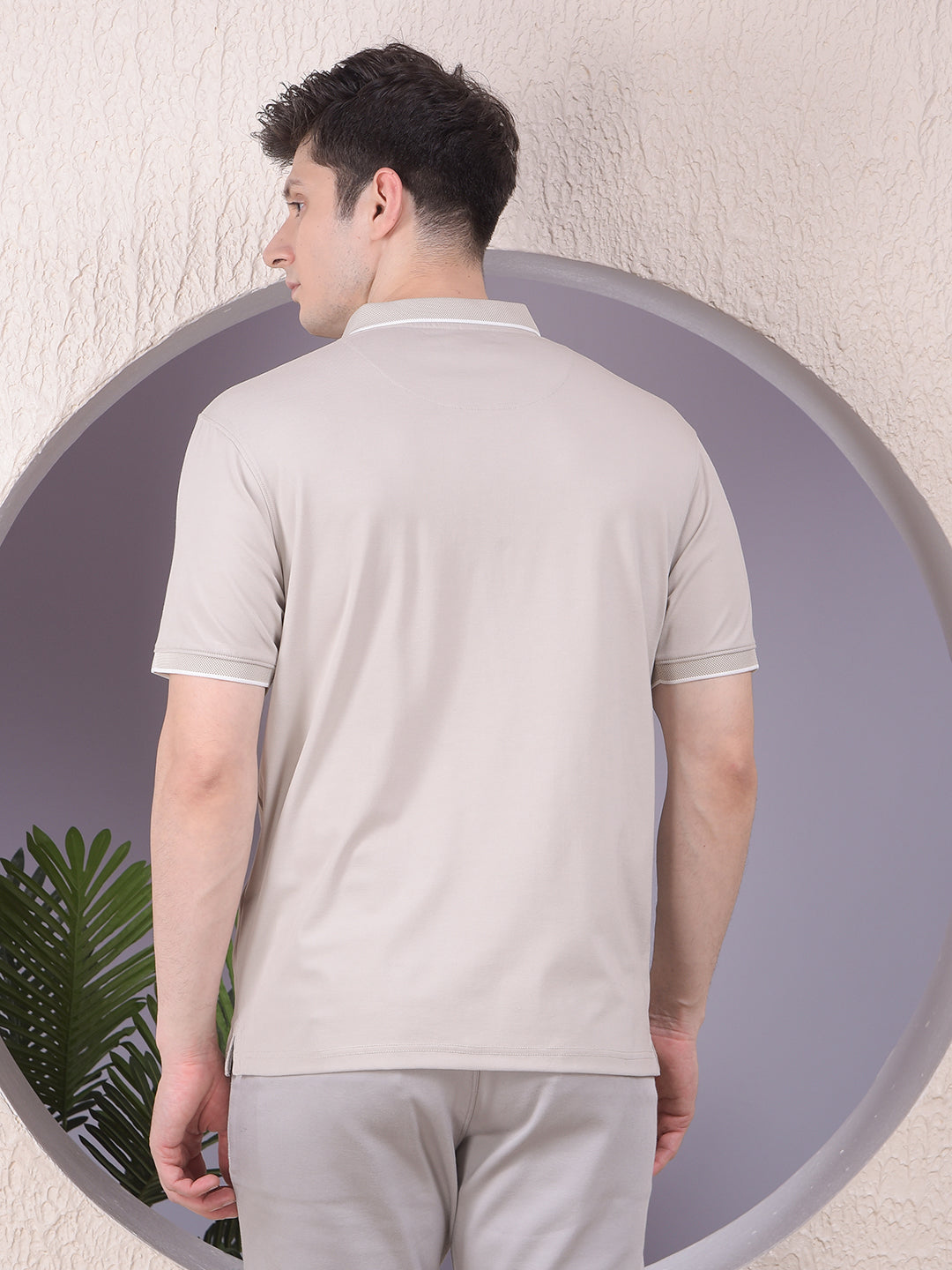 Beige Polo-Neck T-Shirt