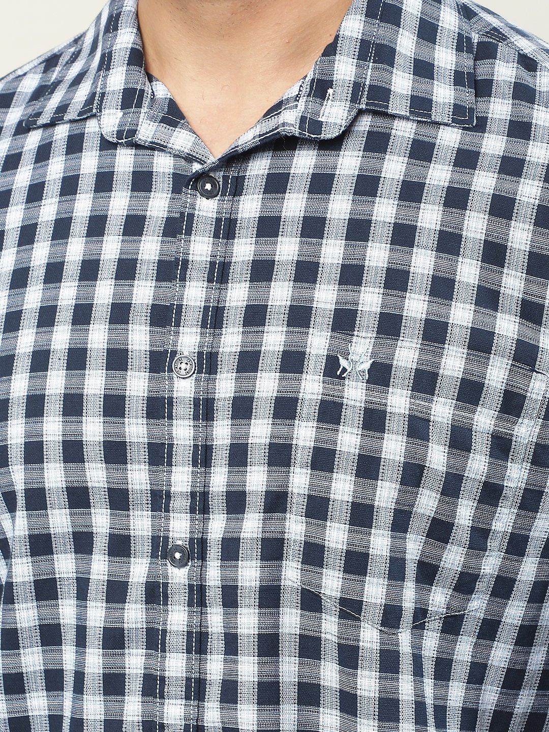 Navy Blue Checked 100% Cotton Shirt
