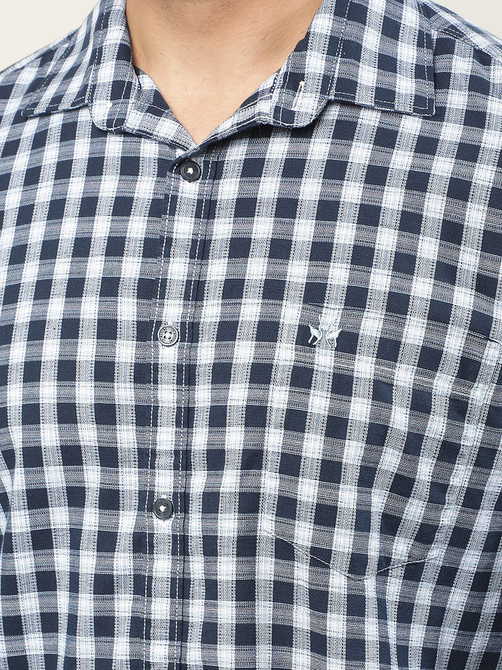 Navy Blue Checked 100% Cotton Shirt