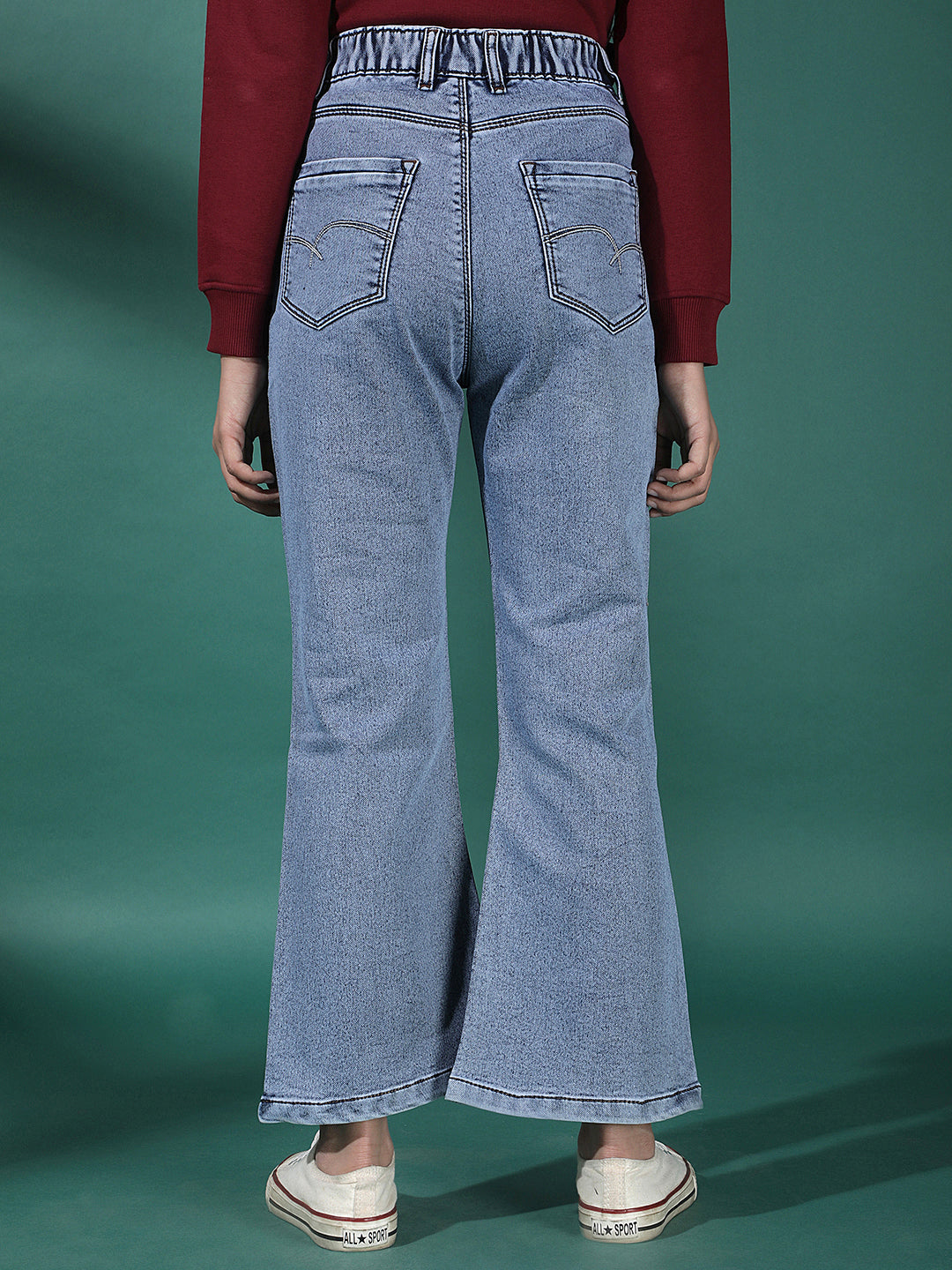 Girl's Blue Bootcut Cargo Jeans-Girls Jeans-Crimsoune Club