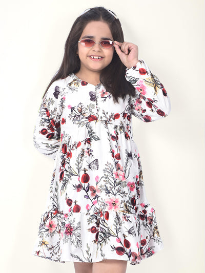 Brown Floral Print A-Line Dress