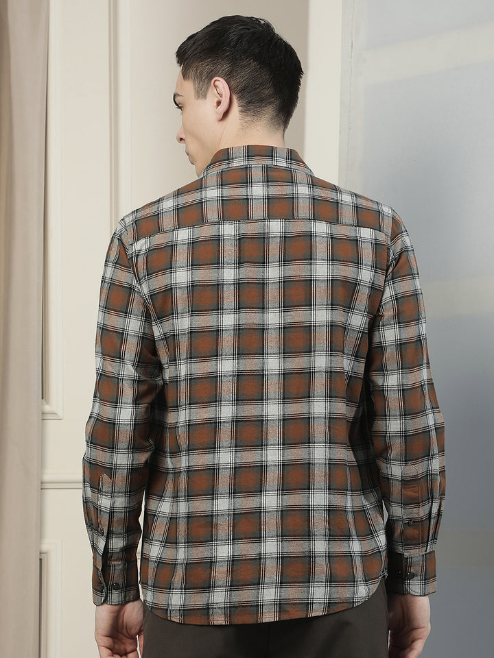 Brown Checked 100% Cotton Shirt