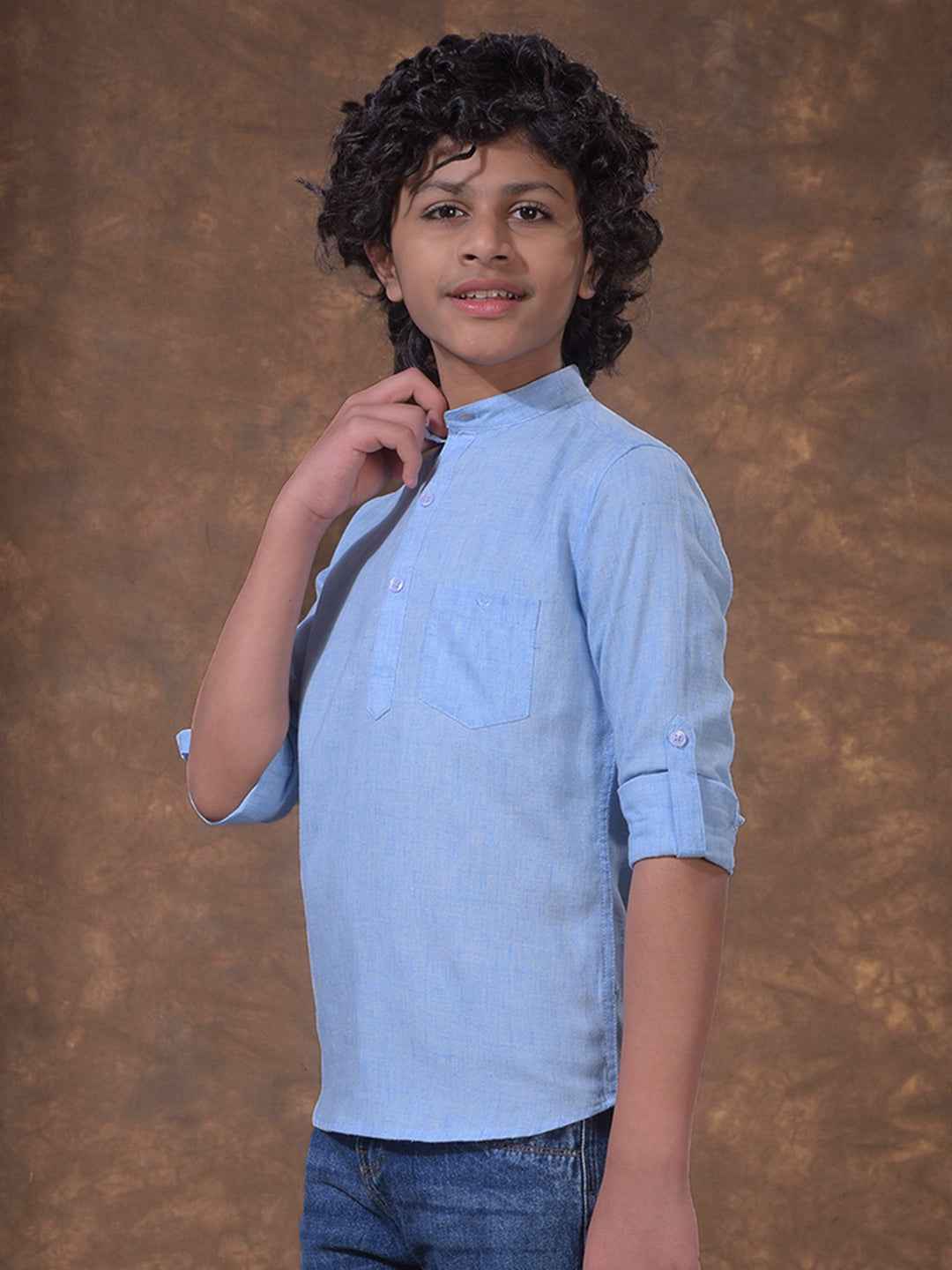 Blue Textured Linen Kurta