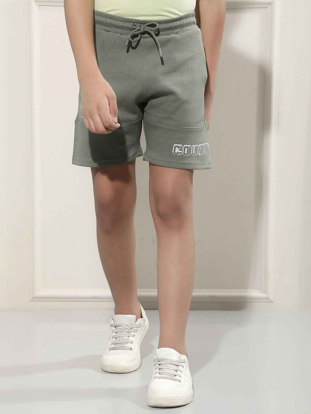 Green Typographic Print Shorts